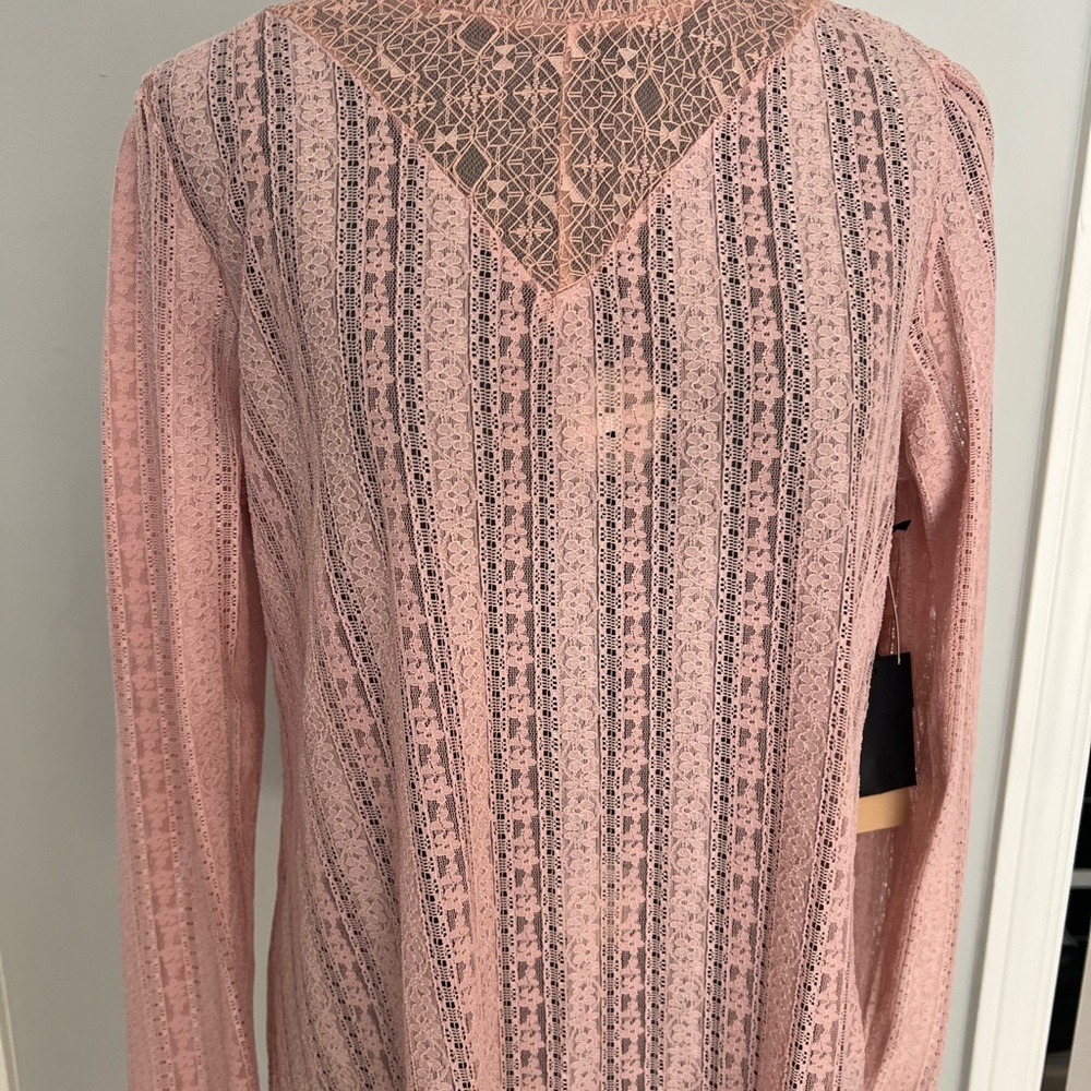 Pink Lace Long Sleeve Top mock neck